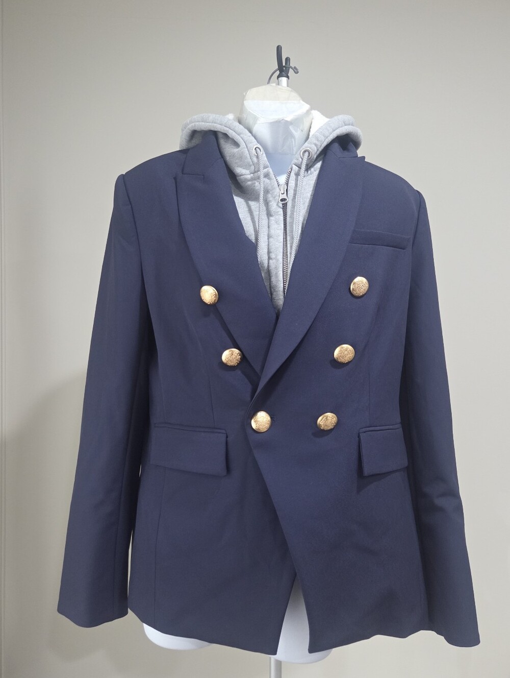 Quince Scuba Captain's Convertible Navy Double-Breasted Women's Blazer Sz. M